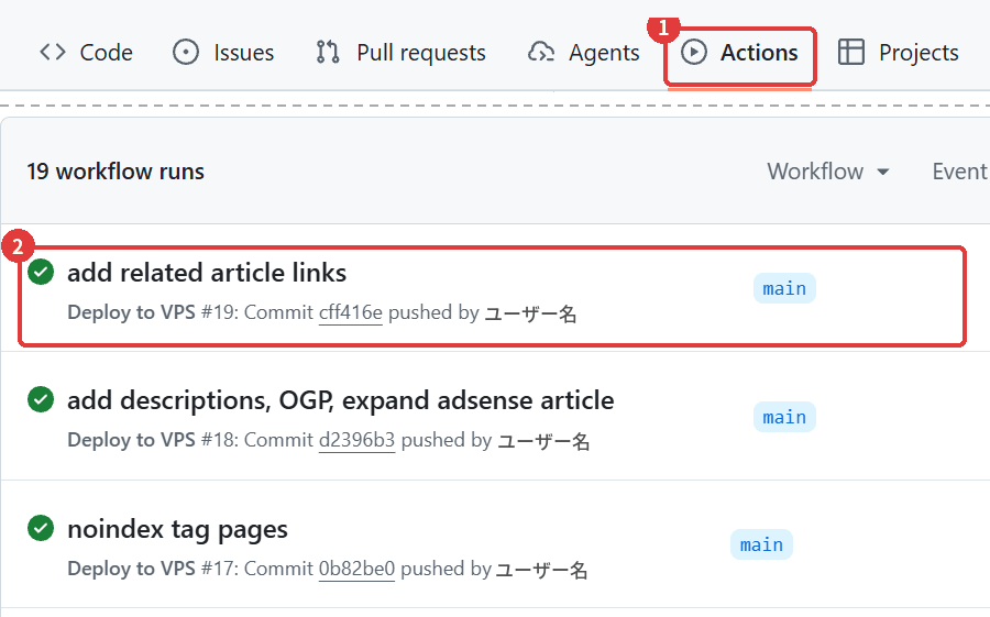 GitHub Actionsの画面